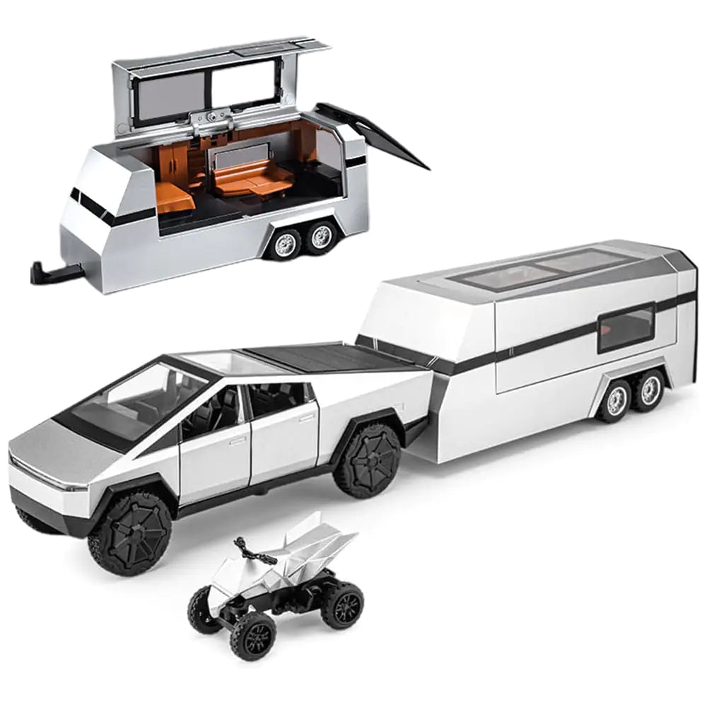1/32 Pickup Truck and Trailer Toys with Light and Pull Back Alloy Diecast Pickup Trailer RV Model Kit Diecast Model Car