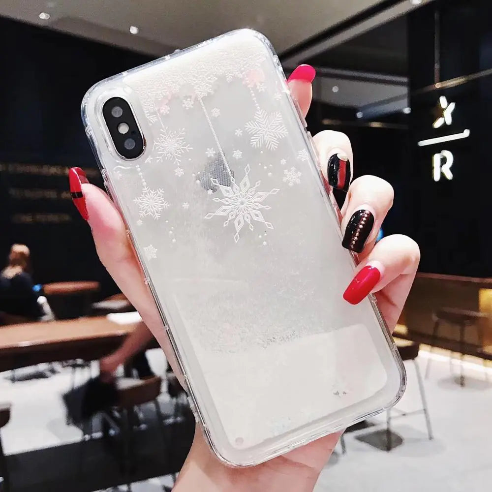 Funda para Teléfono Navideña de Arena Líquida Copo de Nieve