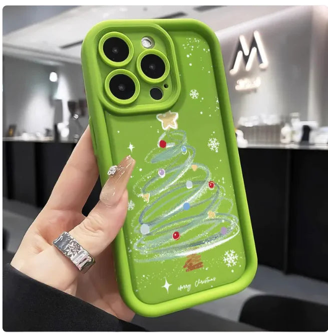 Funda de Silicona para Teléfono con Diseño de Árbol de Navidad Festivo
