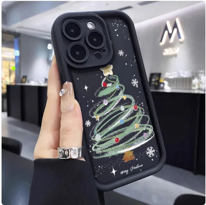 Funda de Silicona para Teléfono con Diseño de Árbol de Navidad Festivo