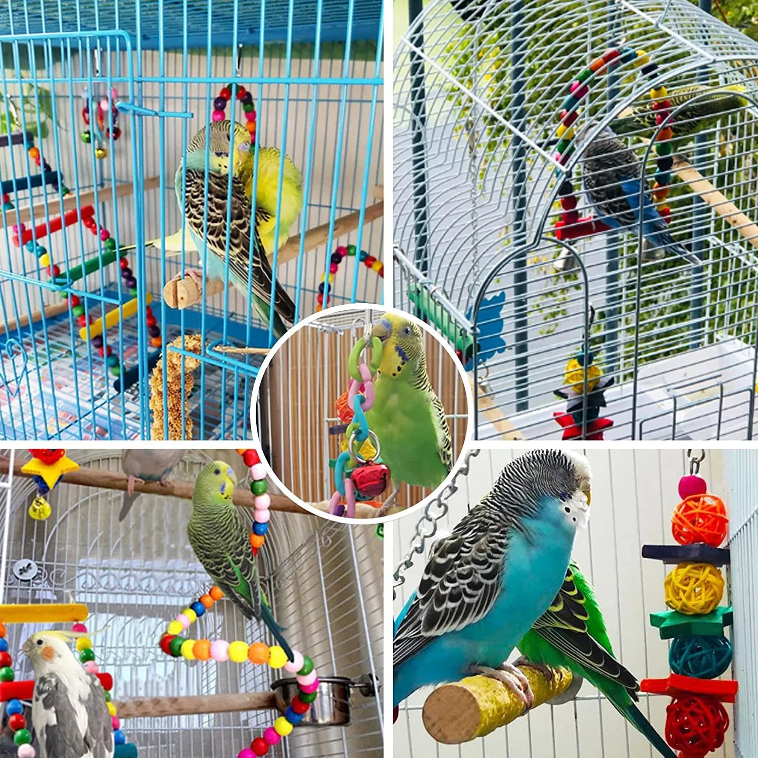 7PCs Juguetes para Loro, Accesorios para Jaula de Aves