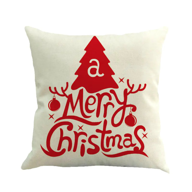 Christmas Pillow Covers with Linen Santa and Snowflakes