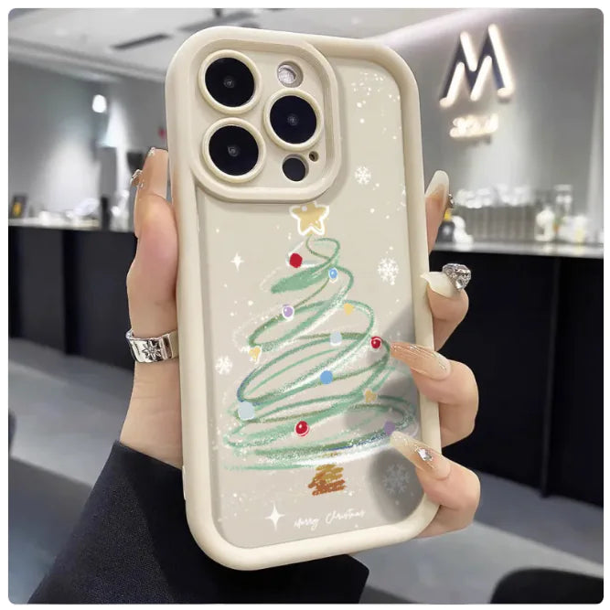 Funda de Silicona para Teléfono con Diseño de Árbol de Navidad Festivo