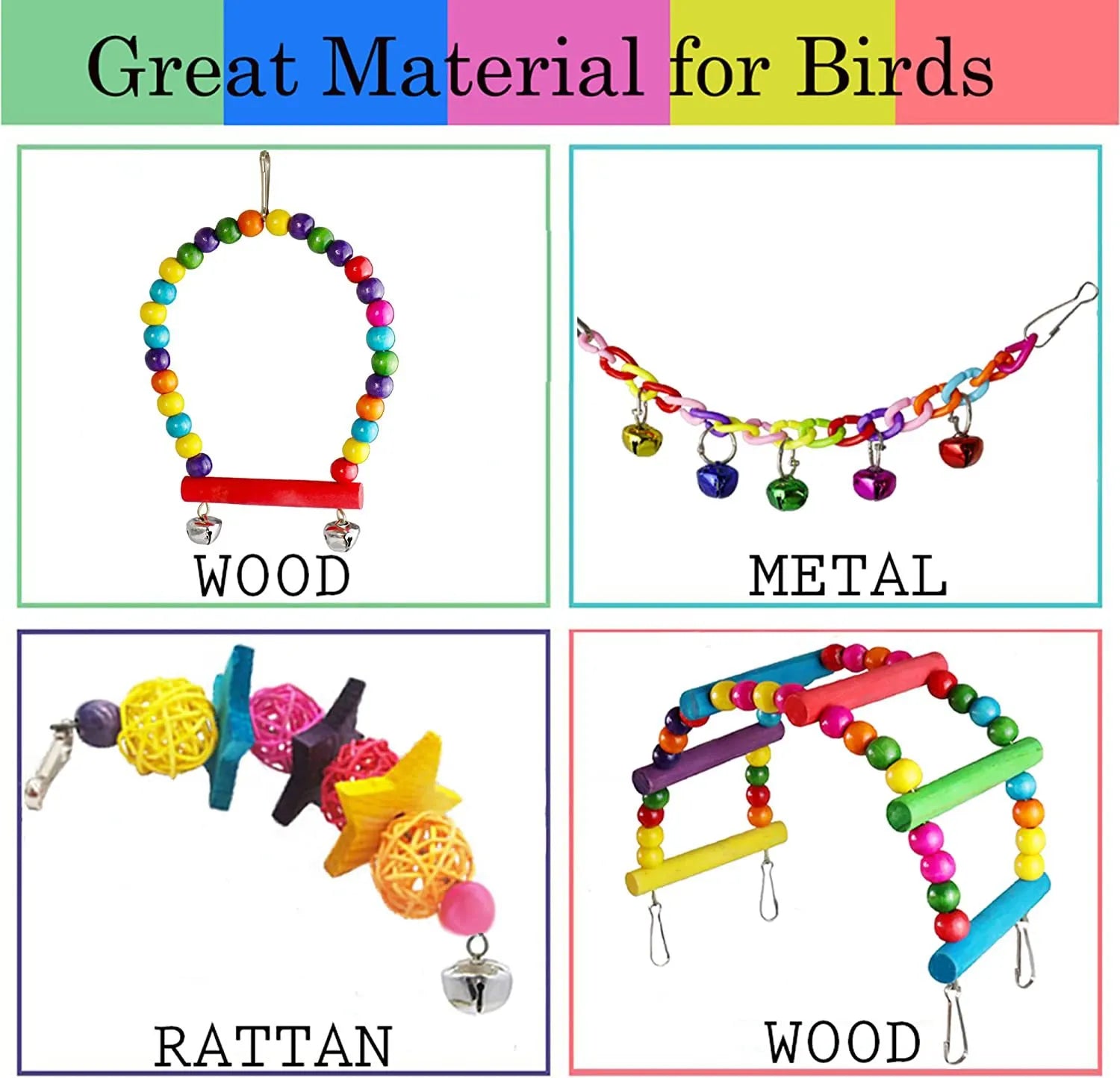 7PCs Juguetes para Loro, Accesorios para Jaula de Aves