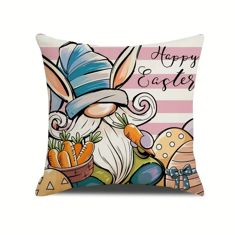 4pcs Fundas de Almohada de Lino Cifrado con Conejos de Pascua