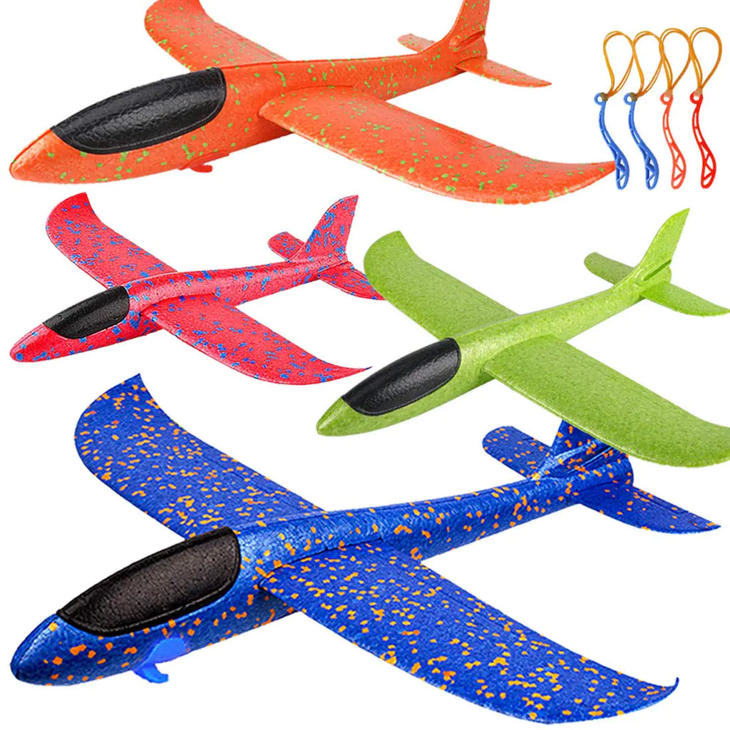 4 Pack Airplane Toys Upgrade 17.5" Large Throwing Foam Plane 2 Flight Mode Glider Plane Flying Toy for Kids Gifts for 3 4 5 6 7 Year Old Boy Outdoor Sport Toys Birthday Party Favors Foam Airplane