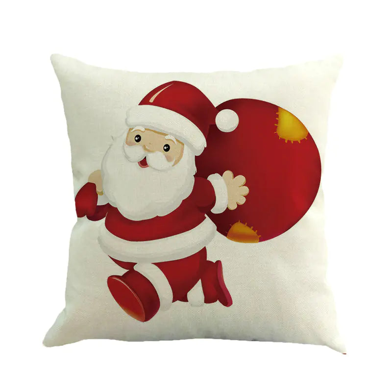 Christmas Pillow Covers with Linen Santa and Snowflakes