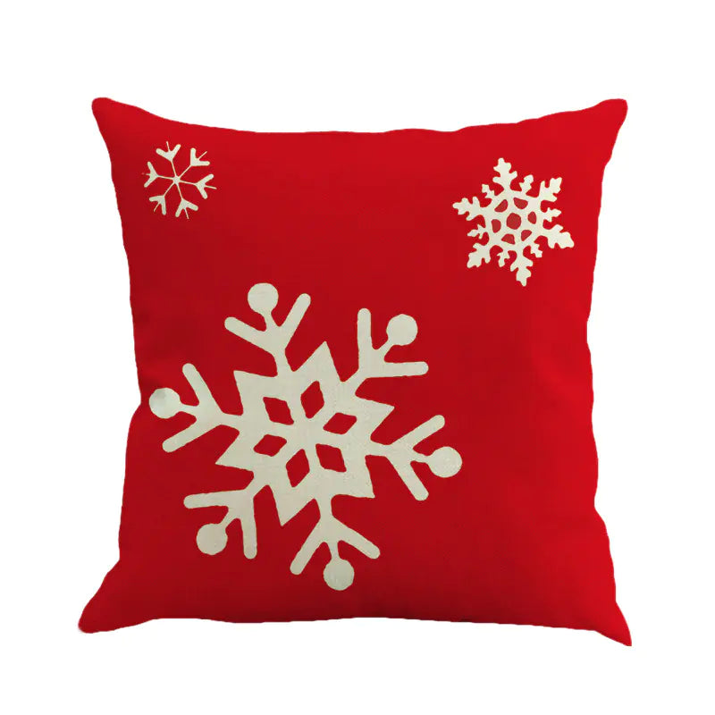 Christmas Pillow Covers with Linen Santa and Snowflakes