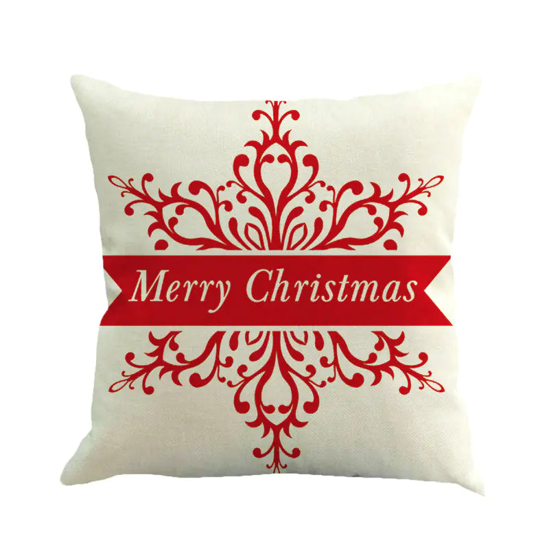 Christmas Pillow Covers with Linen Santa and Snowflakes