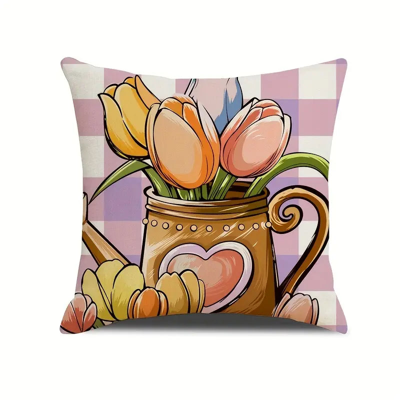 4pcs Fundas de Almohada de Lino Cifrado con Conejos de Pascua