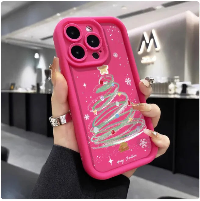 Funda de Silicona para Teléfono con Diseño de Árbol de Navidad Festivo