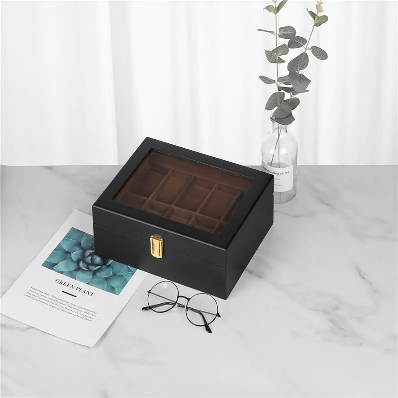Black Matte Wood Spray Paint Watch Box for 10 Watches