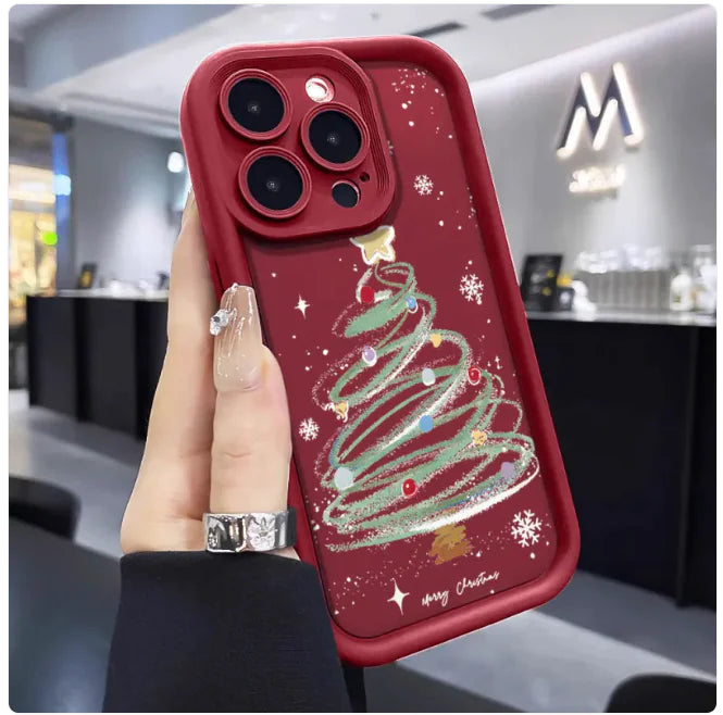 Funda de Silicona para Teléfono con Diseño de Árbol de Navidad Festivo
