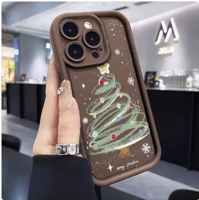 Funda de Silicona para Teléfono con Diseño de Árbol de Navidad Festivo