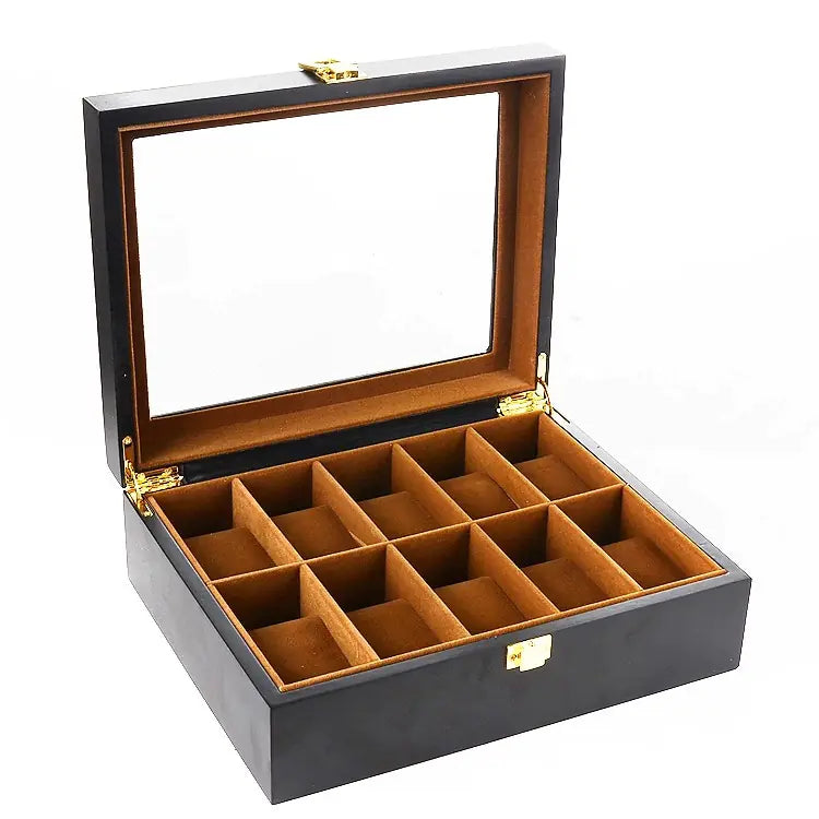 Black Matte Wood Spray Paint Watch Box for 10 Watches
