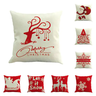Christmas Pillow Covers with Linen Santa and Snowflakes