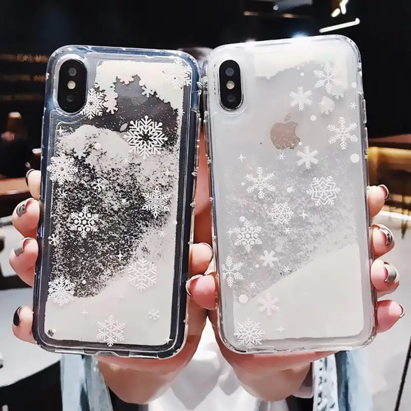 Funda para Teléfono Navideña de Arena Líquida Copo de Nieve