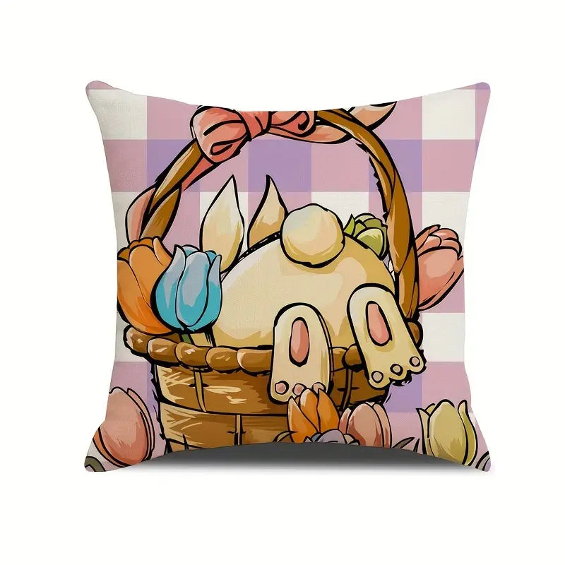4pcs Fundas de Almohada de Lino Cifrado con Conejos de Pascua
