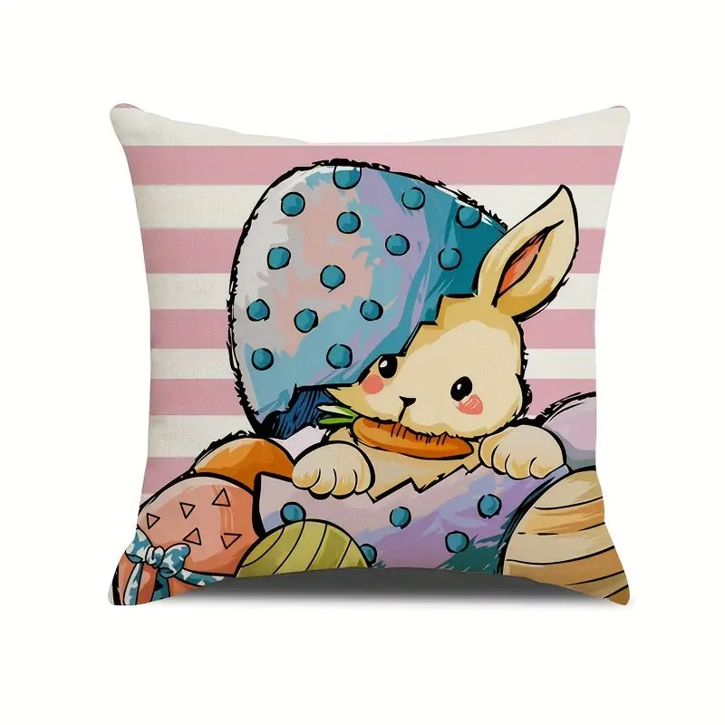 4pcs Fundas de Almohada de Lino Cifrado con Conejos de Pascua