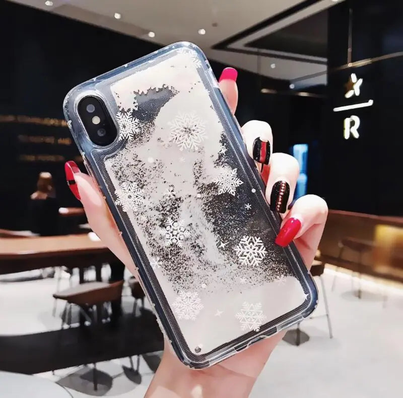 Funda para Teléfono Navideña de Arena Líquida Copo de Nieve