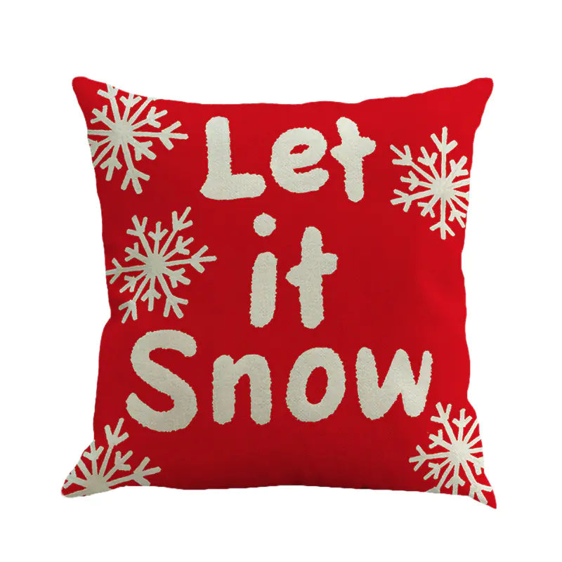 Christmas Pillow Covers with Linen Santa and Snowflakes