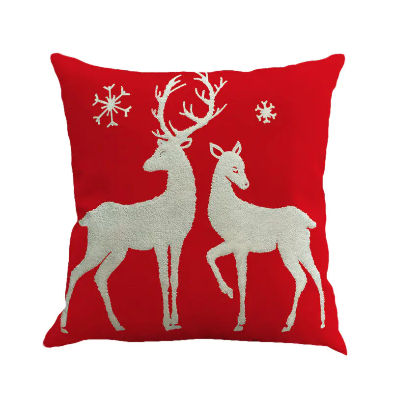 Christmas Pillow Covers with Linen Santa and Snowflakes