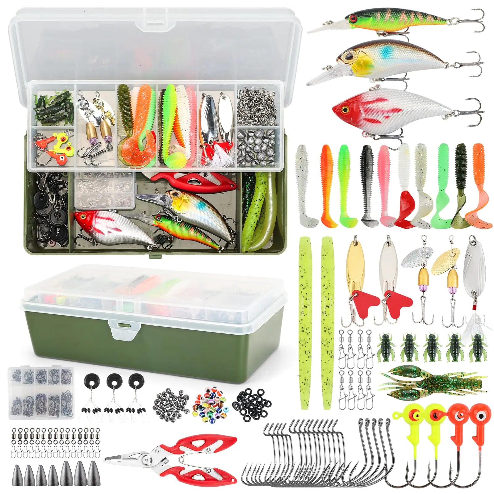 TCMBY Fishing Lures 236Pcs Tackle Box with Tackle Included Crankbaits Spoon Hooks Weights & Fishing Accessories Fishing Bait Lure Gear Kit Gift for Men Bass Freshwater