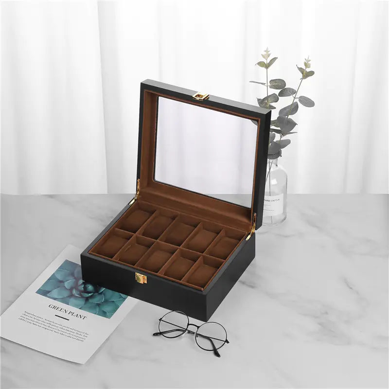 Black Matte Wood Spray Paint Watch Box for 10 Watches