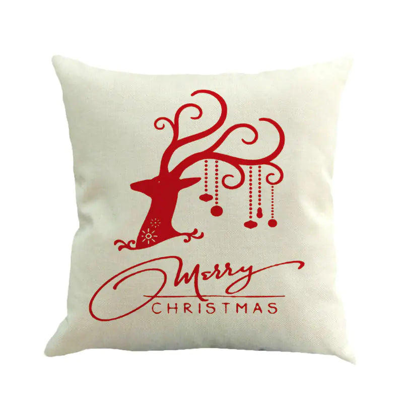 Christmas Pillow Covers with Linen Santa and Snowflakes