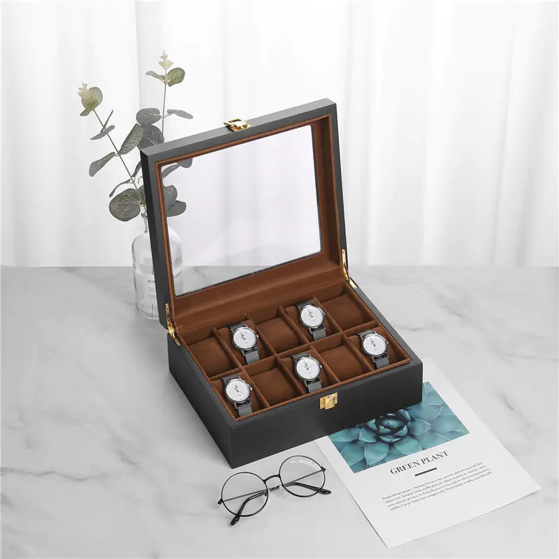 Black Matte Wood Spray Paint Watch Box for 10 Watches