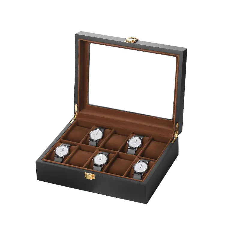 Black Matte Wood Spray Paint Watch Box for 10 Watches